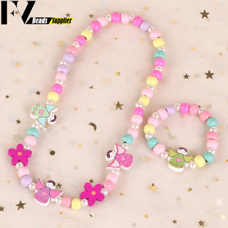 33 Style Colorful Wooden Cute Animal Flower Cartoon Children's Necklace Bracelet Girl's Child Jewelry Kids Toys Birthday Gifts