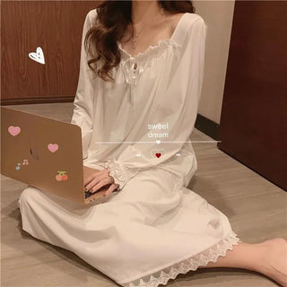 White Night Dress Women Korean Style Ruffles