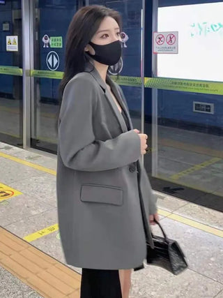 Gray Blazers Women Streetwear  Korean Style