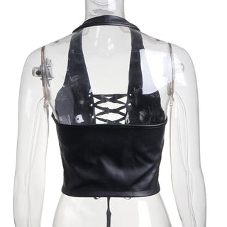 Sexy Women Leather Hollow Out Crop Vest Tops