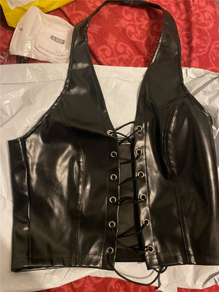 Sexy Women Leather Hollow Out Crop Vest Tops