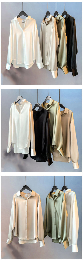 Satin Shirt Womens Clothing Silk Shirts Vintage Blouse Office Lady Sheer Top Longsleeve Dress Shirt Ladies Overshirt Alodia Store