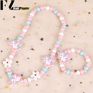 33 Style Colorful Wooden Cute Animal Flower Cartoon Children's Necklace Bracelet Girl's Child Jewelry Kids Toys Birthday Gifts