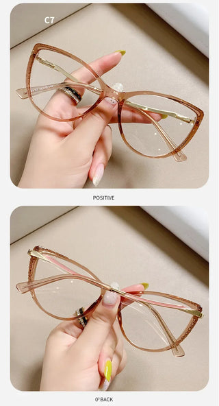 Fashion Blue Light Glasses Blocking Cat Eye Reading Glasses Women Trend Optical Tea Stripe Vision Care Eyeglasses Diopter 무테 안경