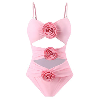 New 2024 Sexy Pink 3D Flower Swimwear Woman One Piece Swimsuits