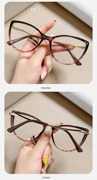 Fashion Blue Light Glasses Blocking Cat Eye Reading Glasses Women Trend Optical Tea Stripe Vision Care Eyeglasses Diopter 무테 안경