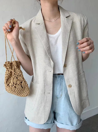 Cotton Linen Short-sleeved Coat Loose