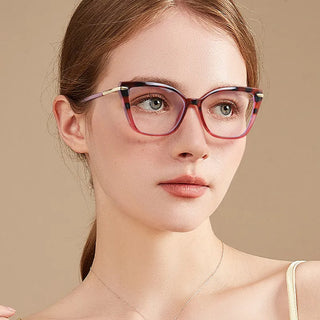 Women Cat Eye Plain Glass Spectacles Stylish Computer Glasses Anti Blue Light Luxury Optical Frame Fashion Eyewear for Ladies