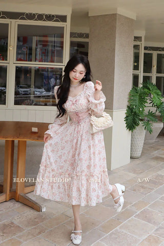 2023 Spring Pink Floral Elegant Dress Women