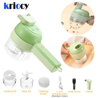 4in 1 Electric Food Processor USB Rechargeable Handheld Vegetable Slicer Multifunctional