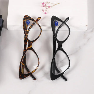 Women Cat Eye Reading Glasses Anti Blue Light Magnifying Computer Glasses Clear Lens Black Leopard Frame Plus Reading Glasses