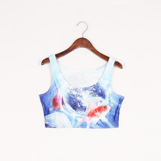 VIP FASHION Summer Sexy Women sense mànigues O Croptops 3D Printed Tank Tops Crop Casual Super Short Arms Tops Streetwear 2023