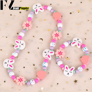 33 Style Colorful Wooden Cute Animal Flower Cartoon Children's Necklace Bracelet Girl's Child Jewelry Kids Toys Birthday Gifts