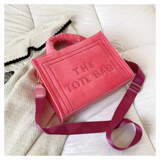 Female Square Tote Crossbody Bag Aesthetic Velour Elegant