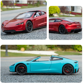 1:24 Tesla Roadster Alloy Sports Car Model Diecasts Metal Toy Vehicles Car Model Simulation Sound and Light Collection Kids Gift