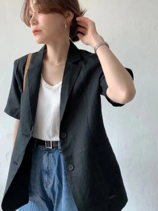 Cotton Linen Short-sleeved Coat Loose