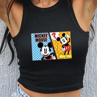 Divertides samarretes de tirants sense mànigues de Mickey Mouse Minnie Samarretes de moda casuals per a dones Crop Top de High Street Kawaii Croptop Armilla d'estiu