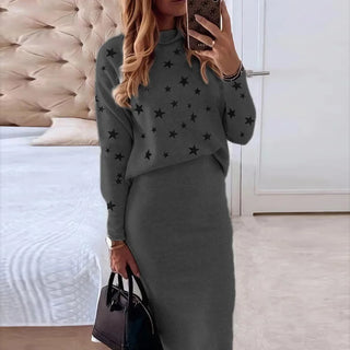 Autumn Winter Women's Knitted Sweater Skirt Two Piece Set Women