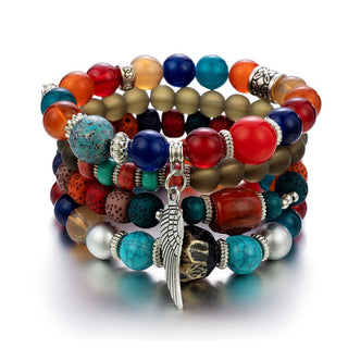 Mexico Bohemian Style Women Accessories Multi-Layer Wooden Beaded Bracelet Tree of Life Tassel Pendant Elastic Bracelet Jewelry