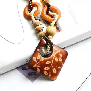 Boho Jewelry Ethnic Style Long Hand Made Bead Wood Elephant Pendant Necklace Sweater Chain For Women Fashion Neck Jewelry Gift