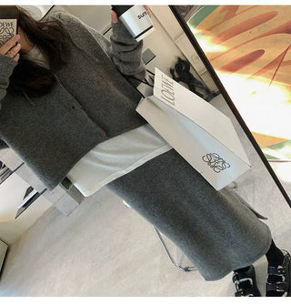 Elegant Knitting 2 Piece Set Women Long Sleeve Coat + Casual Midi Skirt