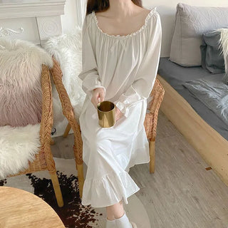 White Night Dress Women Korean Style Ruffles