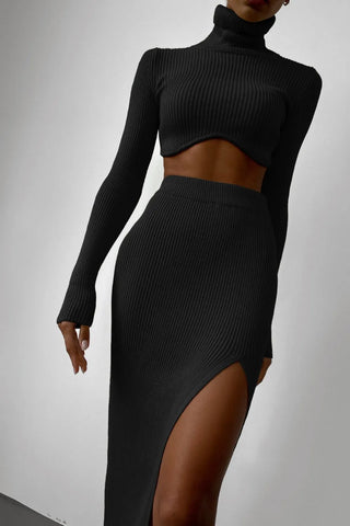 Chic Women Knitted Set Crop Tops and Skirt Clothing