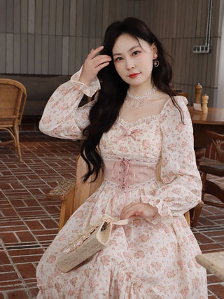 2023 Spring Pink Floral Elegant Dress Women