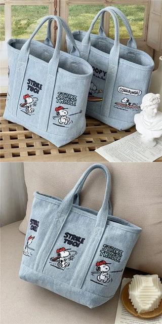 Snoopy Embroidered Denim Women's Tote Bag Cartoon