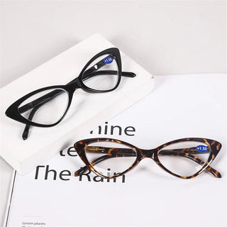 Women Cat Eye Reading Glasses Anti Blue Light Magnifying Computer Glasses Clear Lens Black Leopard Frame Plus Reading Glasses