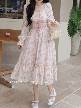 2023 Spring Pink Floral Elegant Dress Women