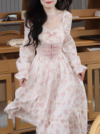 2023 Spring Pink Floral Elegant Dress Women