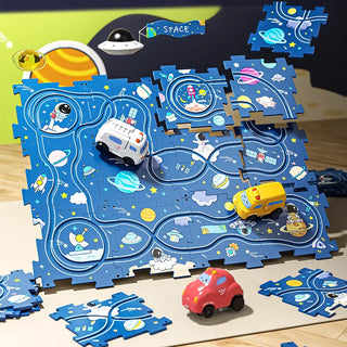 Puzzle Track Car for Kids Cartoon Dinosaurs Race Car Track Toys with Electric Car Educational Jigsaw Toy for Children Gift