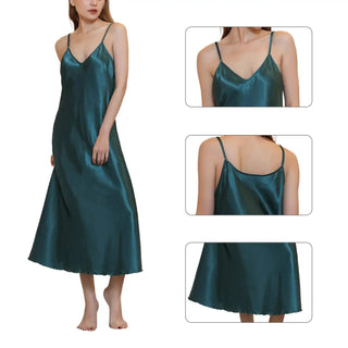 Women's Satin Nightgown Long Slip Sleep Dress Silk V Neck Sleepwear Solid Color Nightwear