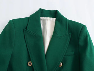 TRAF Green Women's Blazer Tailoring Double Breasted Blazer