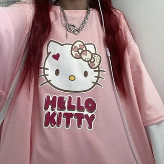 Sanrio Hello Kitty Sweet Long Sleeve Shirt Women Y2K Street Fashion Clothes Lovely Oversized Casual Pullover Korean Style Tops