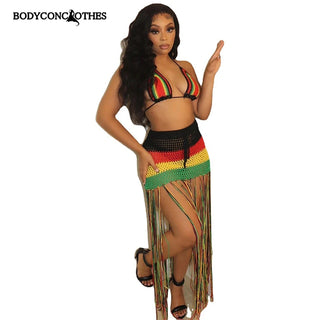 Bodyconclothes Colorful Hand Crochet Two Piece Set