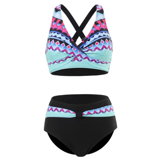 Women's Summer Bohemian Style Patchwork Printed Bikini Swimsuit Two Piece Set