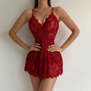 Sexy Lingerie Set Lace Short Nightdress Women Perspective Underwear Suspender Slim Dress Lolita Exotic Costume Sexy Sleepwear