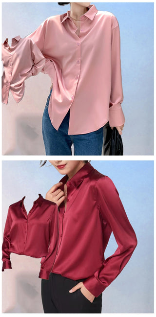 Satin Shirt Womens Clothing Silk Shirts Vintage Blouse Office Lady Sheer Top Longsleeve Dress Shirt Ladies Overshirt Alodia Store