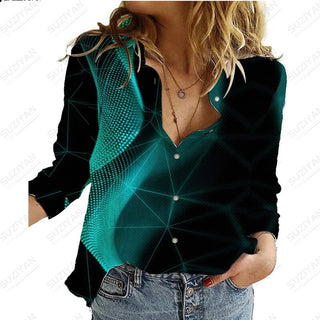 2023Women's Spring New LongSleeve Shirt Gradient Speckled 3D Printing Hot Selling Women's Polo Collar Single breasted Casual Top