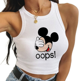 Divertides samarretes de tirants sense mànigues de Mickey Mouse Minnie Samarretes de moda casuals per a dones Crop Top de High Street Kawaii Croptop Armilla d'estiu