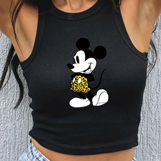 Divertides samarretes de tirants sense mànigues de Mickey Mouse Minnie Samarretes de moda casuals per a dones Crop Top de High Street Kawaii Croptop Armilla d'estiu