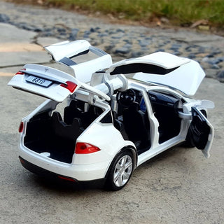 1:32 Tesla Model-X Alloy Car Diecast Sound And Light Pull Back Model Toy Vehicle Metal Car Simulation