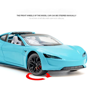 1:24 Tesla Roadster Alloy Sports Car Model Diecasts Metal Toy Vehicles Car Model Simulation Sound and Light Collection Kids Gift