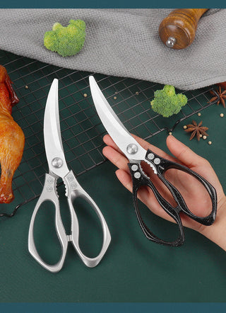 Stainless Steel Korean Barbecue Scissors Kitchen Multi-functional Anti Slip Serrated Scissors Thickened Chicken Steak Scissors