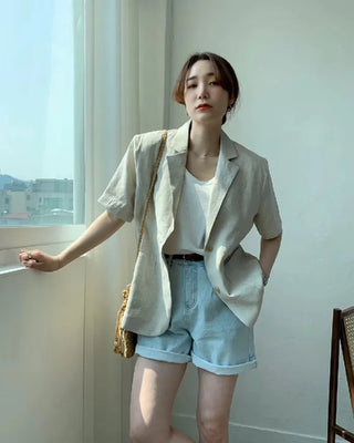 Cotton Linen Short-sleeved Coat Loose