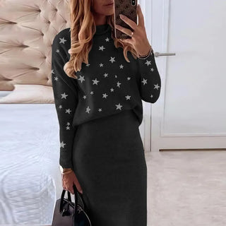 Autumn Winter Women's Knitted Sweater Skirt Two Piece Set Women