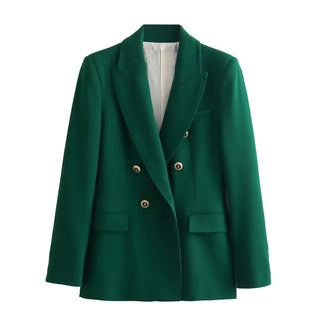 TRAF Green Women's Blazer Tailoring Double Breasted Blazer