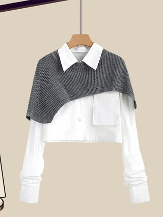 Women's Shawl Shirt Three-piece Set+High Waist Knitting Half-body Skirt Set Women Fashion 3 Piece Set